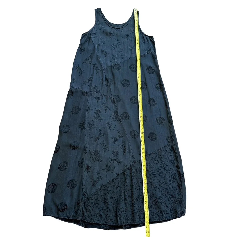 Citron Santa Monica Silk Burnout Velvet Floral Maxi Dress Black Sleeveless L
